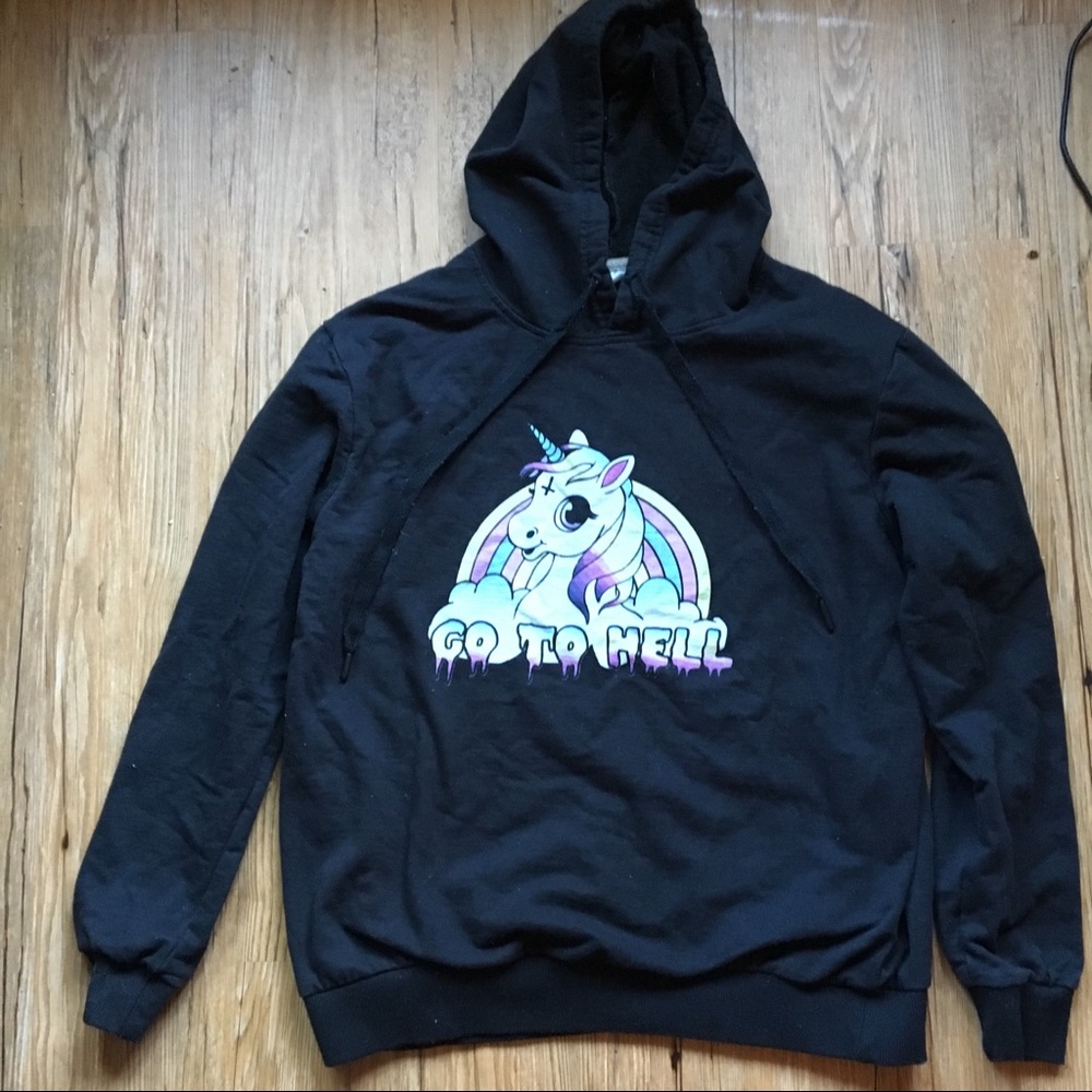 Go To Hell Goth Unicorn Black Hoodie